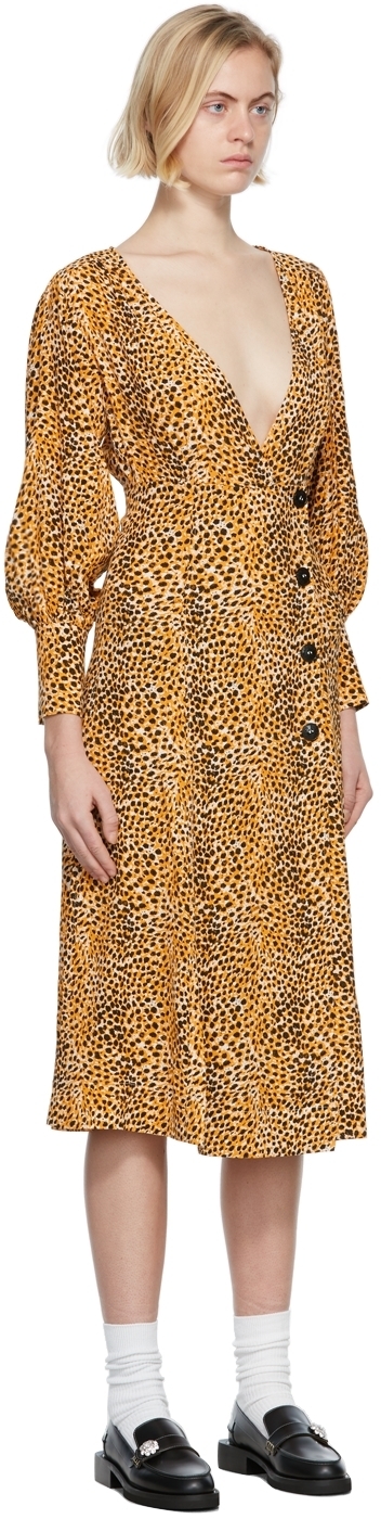 Orange Crepe Printed Dress GANNI