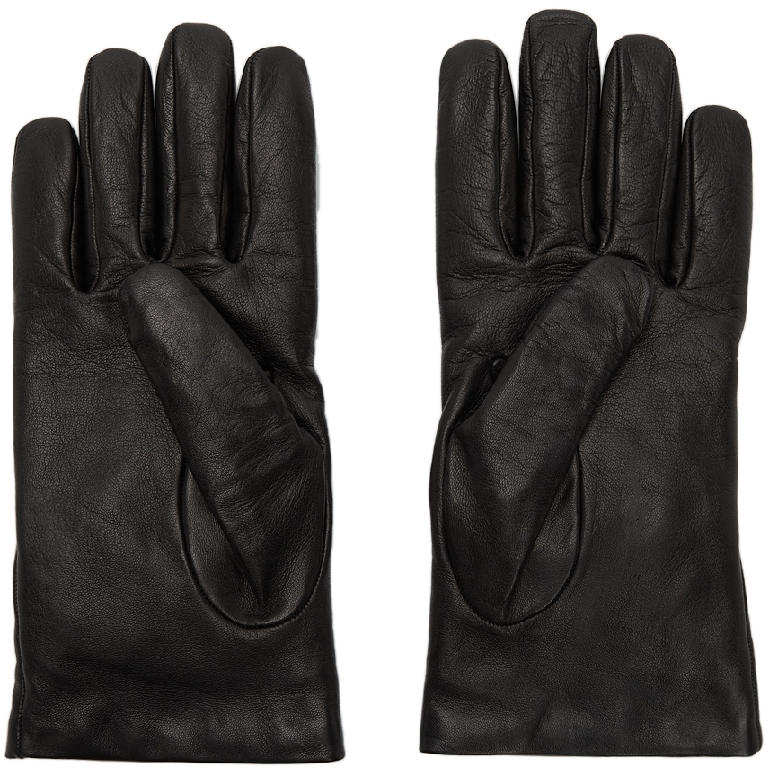 Versace Black 'La Medusa' Leather Gloves Versace