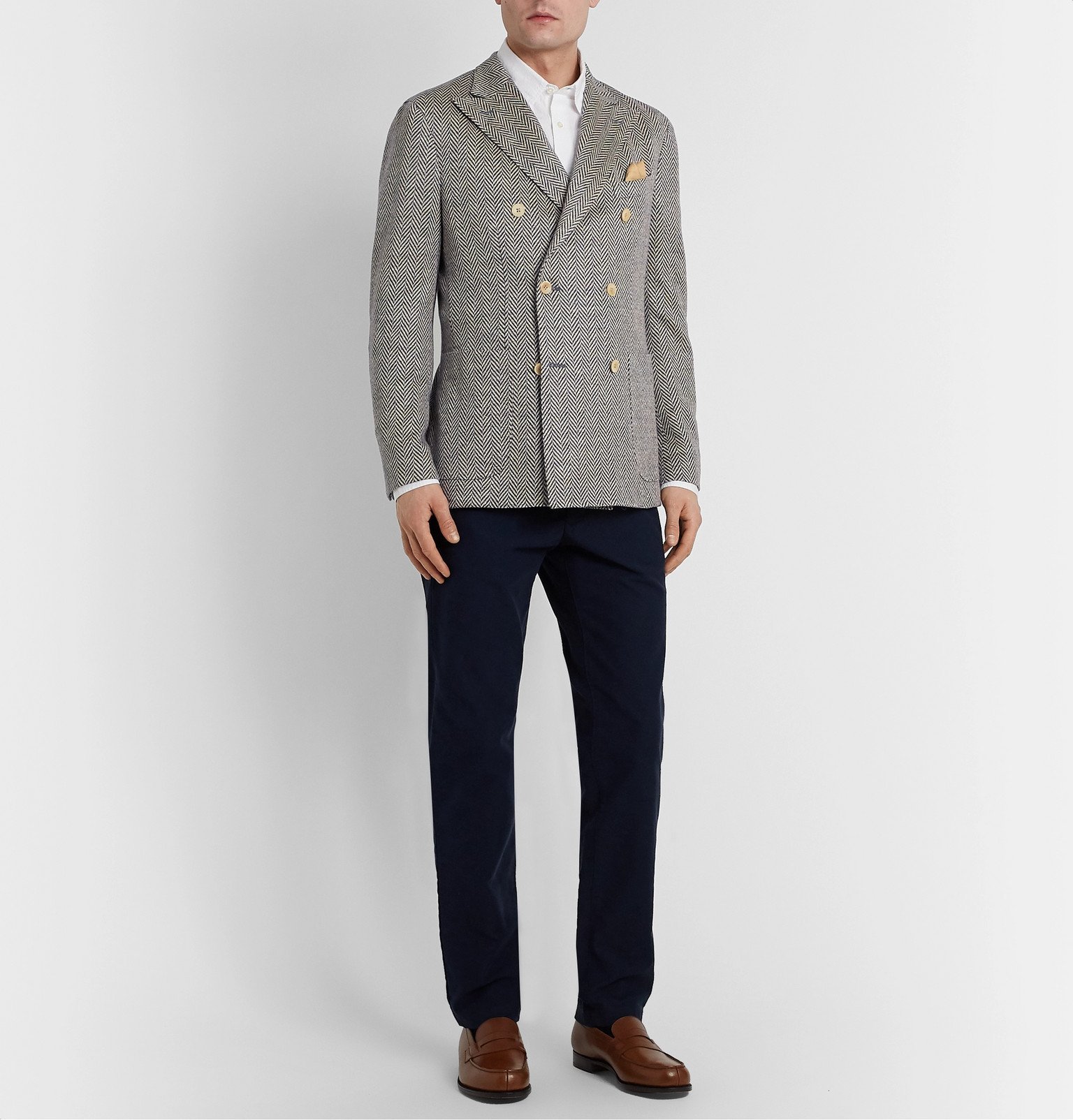 herringbone double breasted blazer
