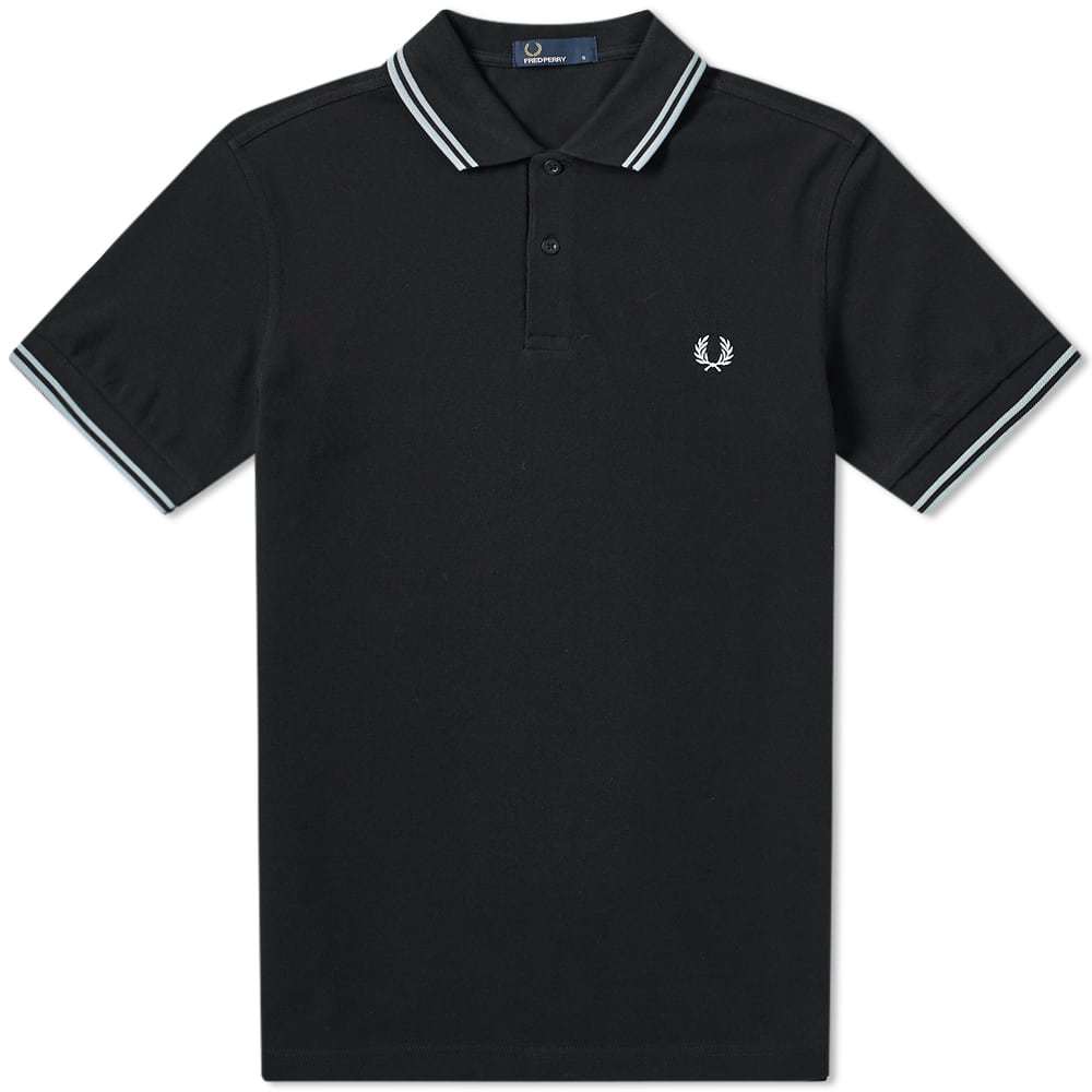 Fred Perry Slim Fit Twin Tipped Polo Black Pale Blue Fred Perry