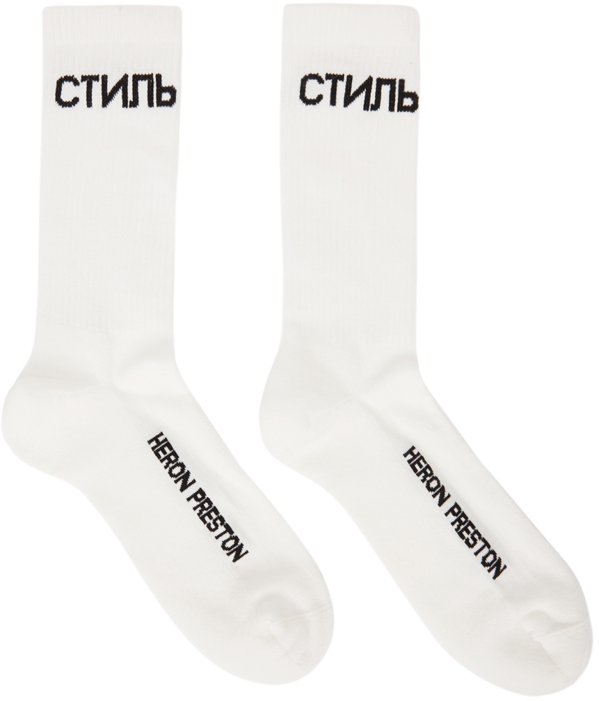 Heron Preston White & Black Logo Long Socks Heron Preston
