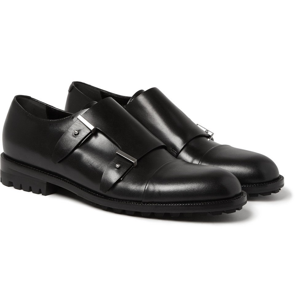 Balenciaga Commando Sole Leather Monk Strap Shoes Men Black Balenciaga