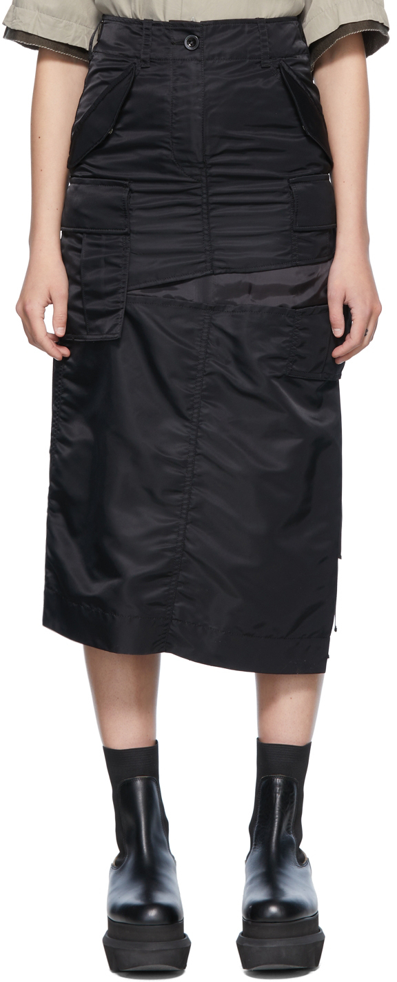 sacai Black Nylon Midi Skirt Sacai