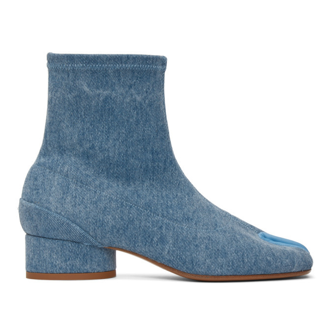 low heel denim boots