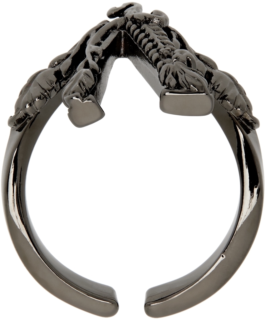 Versace Gunmetal Virtus Ring Versace