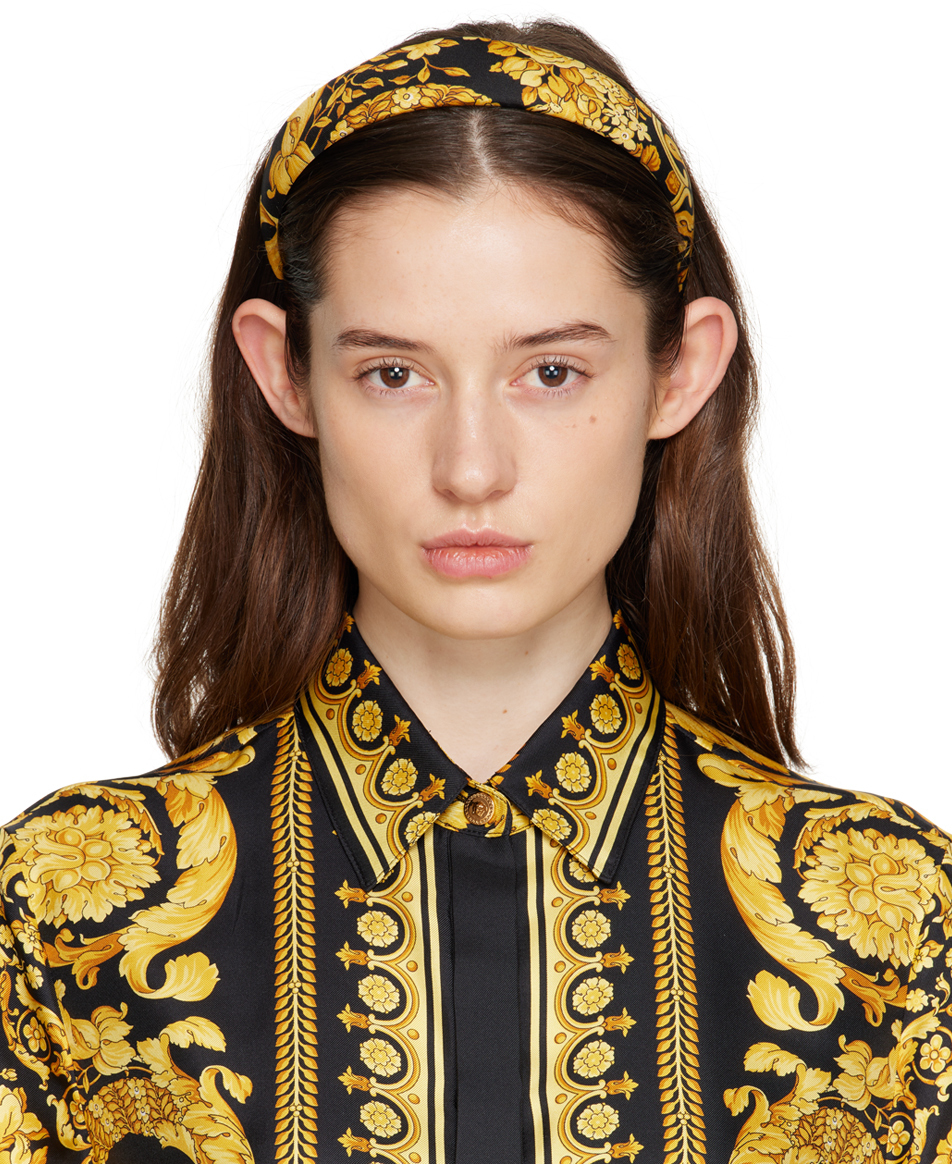 Versace Black & Yellow Barocco Headband Versace