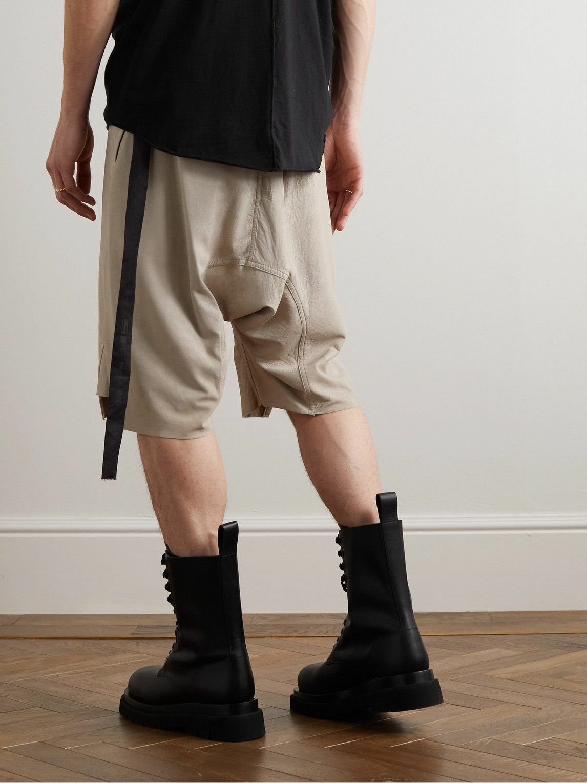 Rick Owens - Megablister Straight-Leg Leather Drawstring Shorts - Neutrals