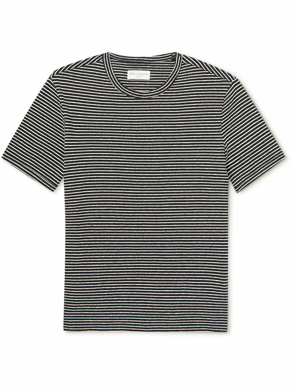 Officine Générale - Striped Cotton and Linen-Blend T-Shirt - Black ...