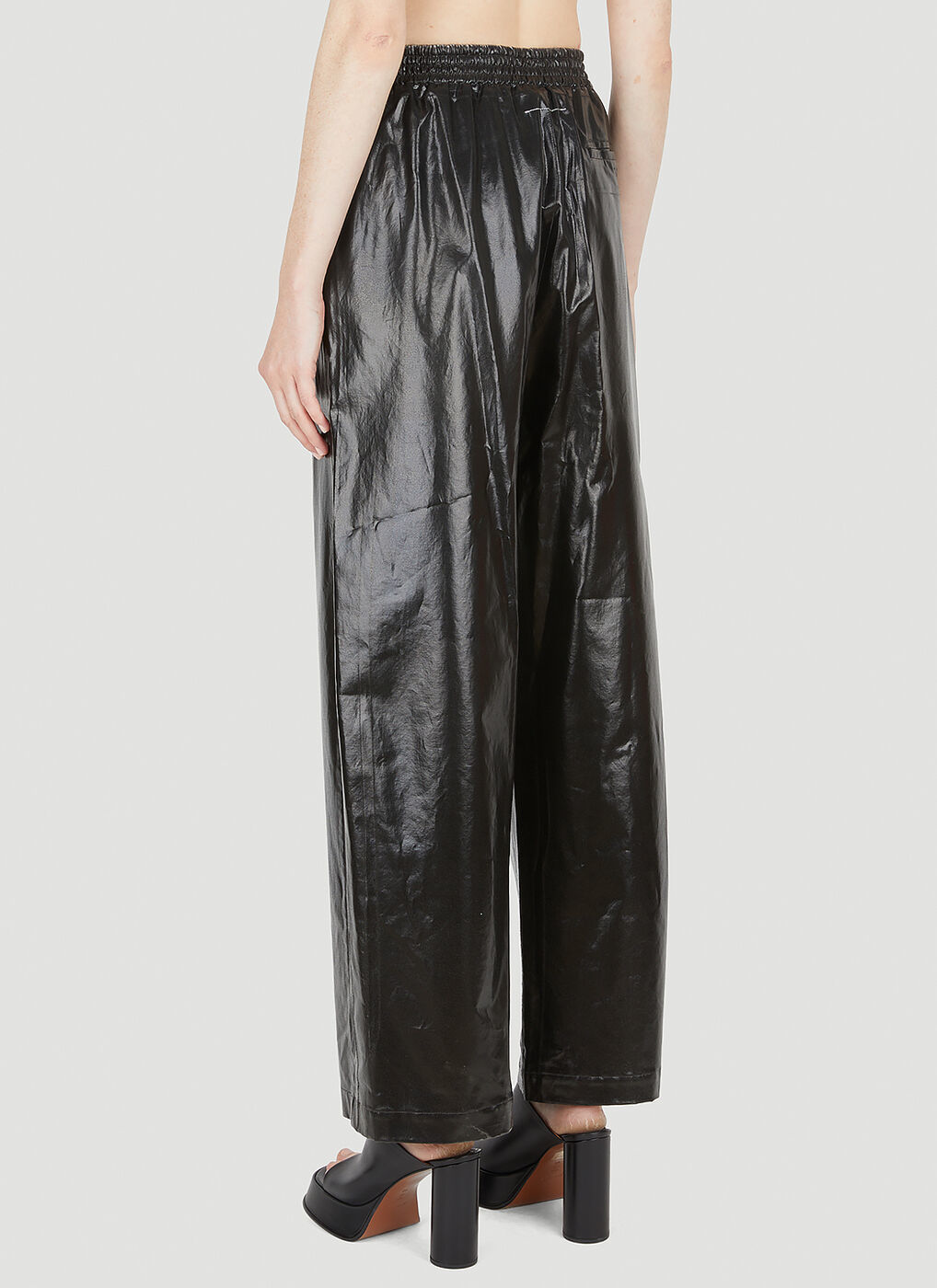 Leather Look Wide Leg Pants in Black MM6 Maison Margiela