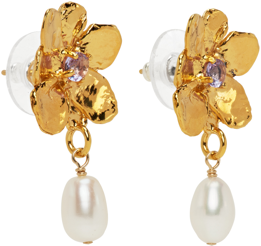 Mondo Mondo Gold Flower Pearl Drop Earrings Mondo Mondo