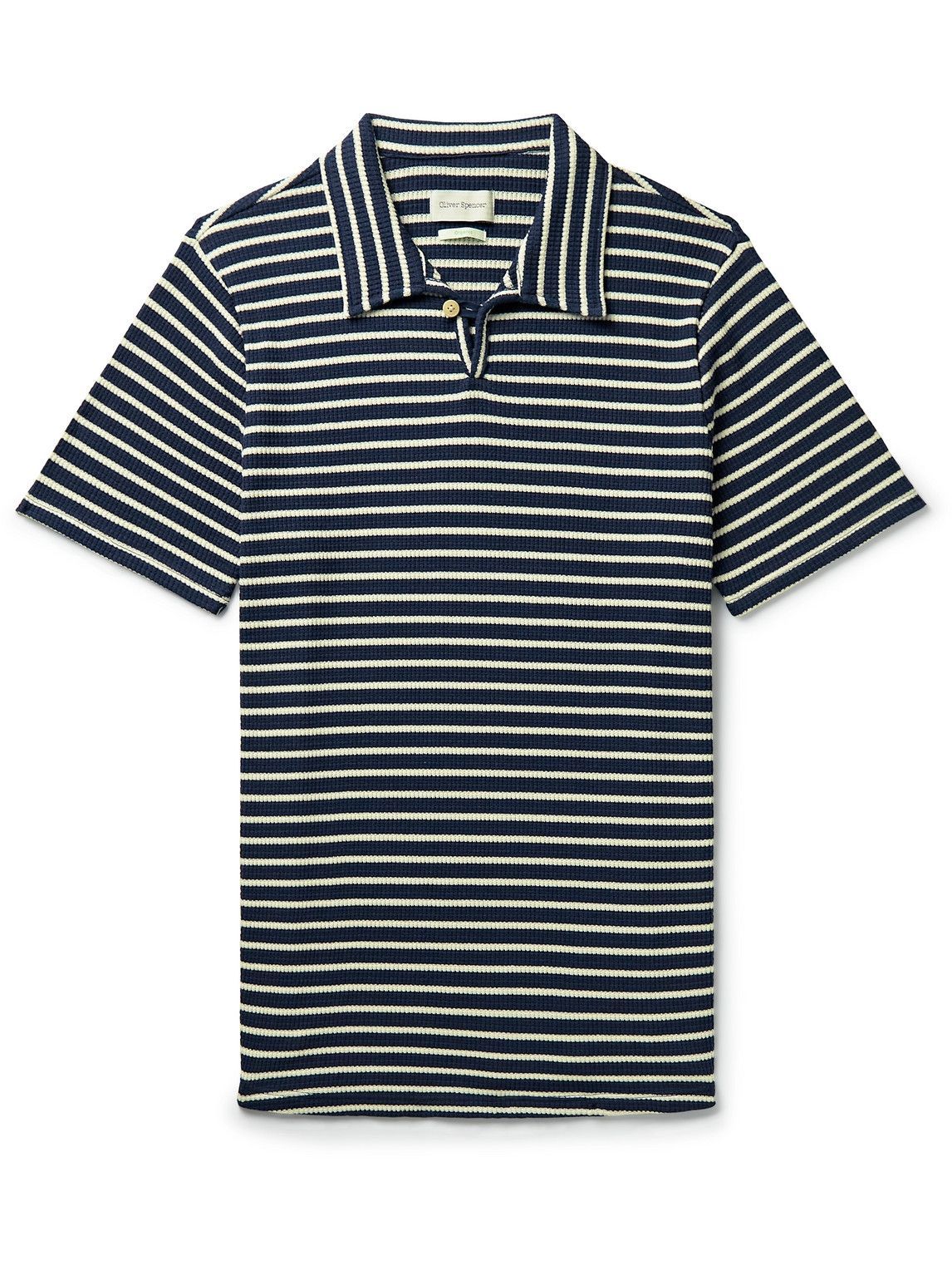 Photo: Oliver Spencer - Hawthorn Striped Ribbed Organic Stretch-Cotton Polo Shirt - Blue
