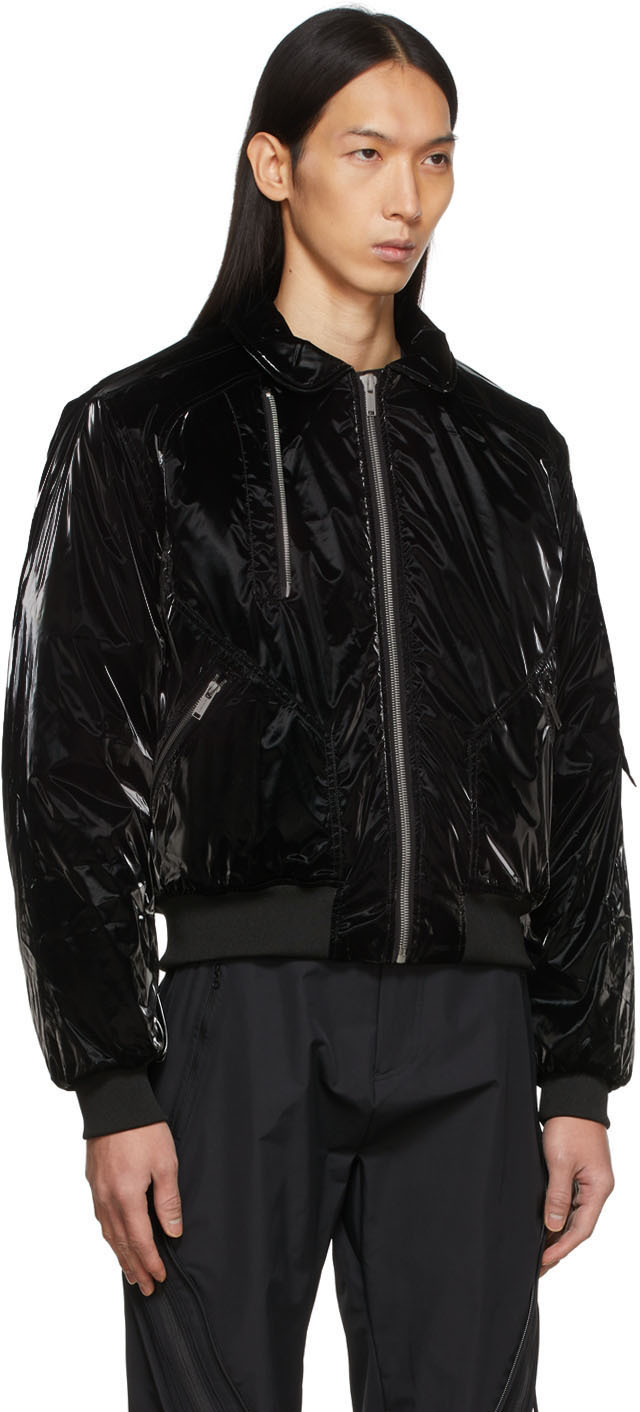 HELIOT EMIL Black Vinyl Bomber Jacket Heliot Emil