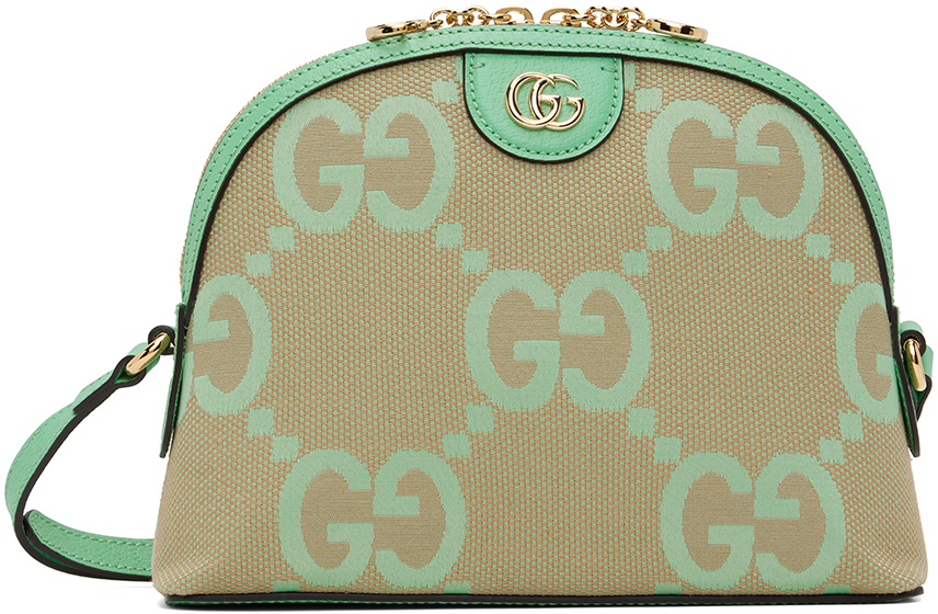 Gucci Beige & Green Small Ophidia GG Shoulder Bag Gucci
