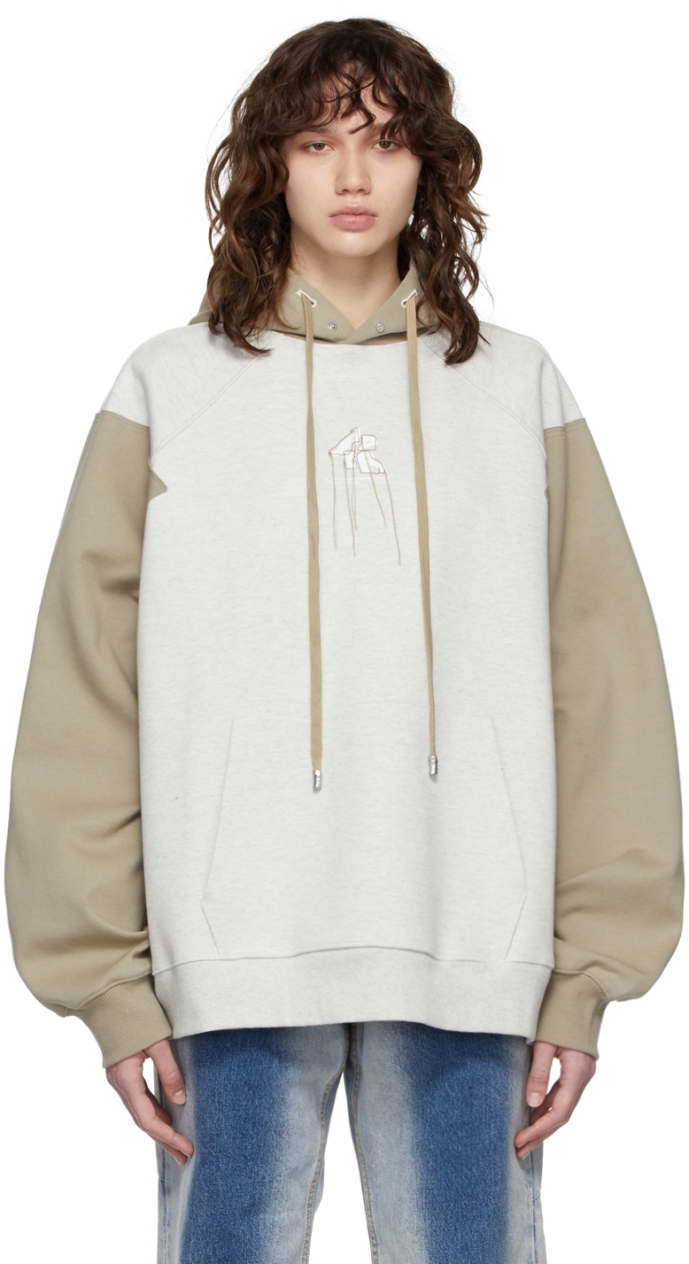 ADER error Beige & Grey Sculpture Logo Hoodie ADER error