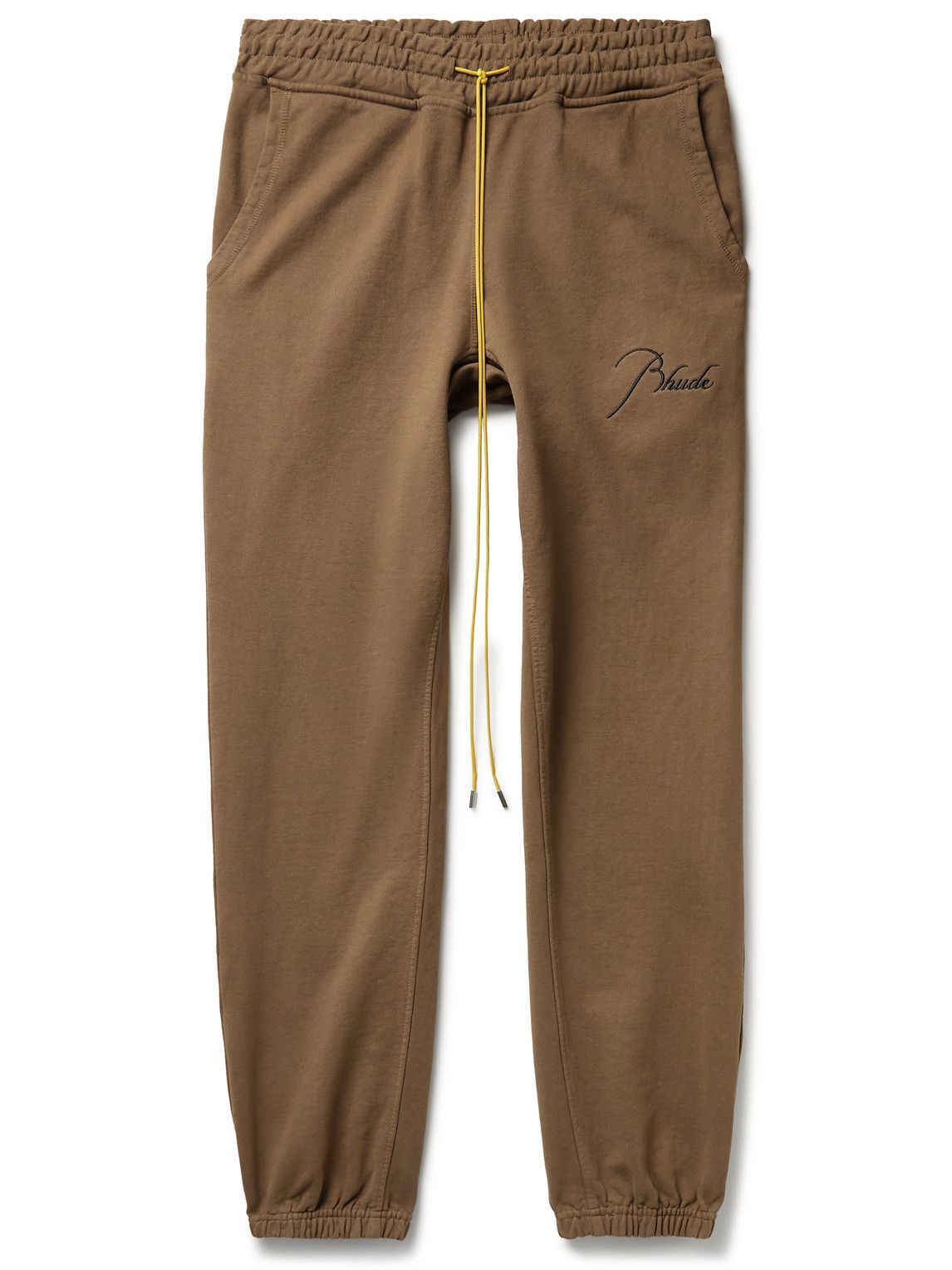 Photo: Rhude - Tapered Logo-Embroidered Cotton-Jersey Sweatpants - Brown