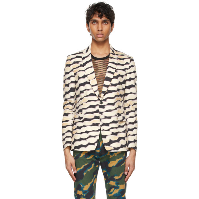 Dries Van Noten Off-White and Black Len Lye Edition Graphic Blazer