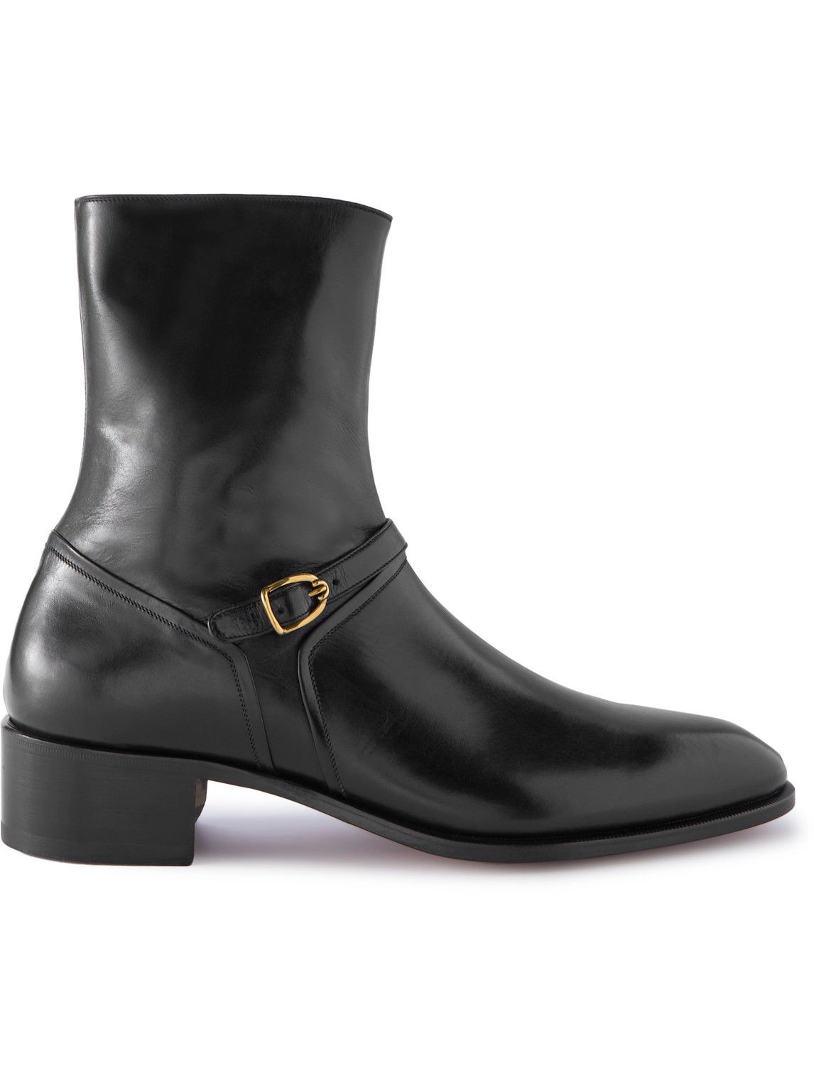 TOM FORD - Buckled Polished-Leather Boots - Black TOM FORD