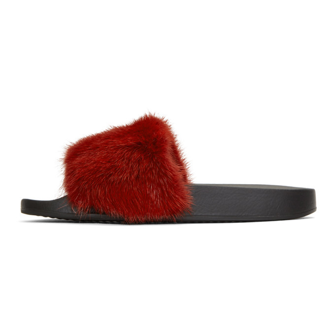 Givenchy Red and Black Fur Slides Givenchy
