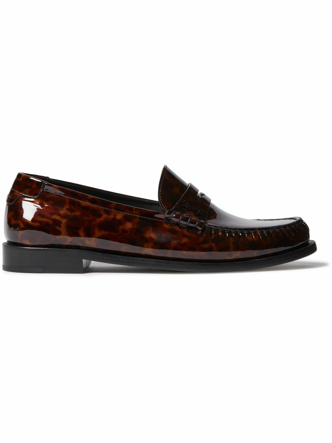 SAINT LAURENT Le Loafer LeopardPrint Leather Penny Loafers Brown