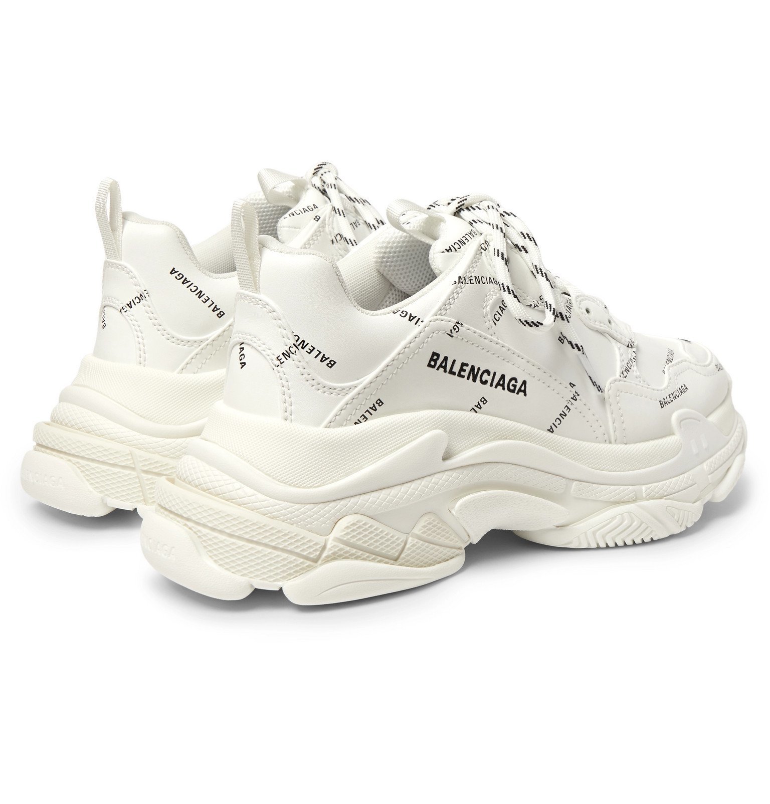 Balenciaga - Triple S Logo-Print Faux Leather Sneakers - White Balenciaga