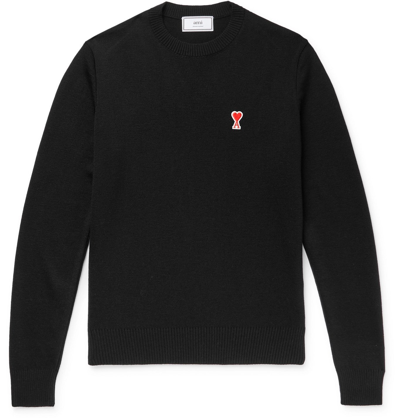 AMI - Logo-Appliquéd Merino Wool Sweater - Black AMI