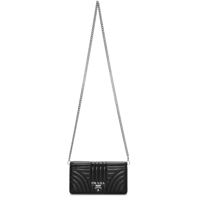 prada black quilted chain wallet bag