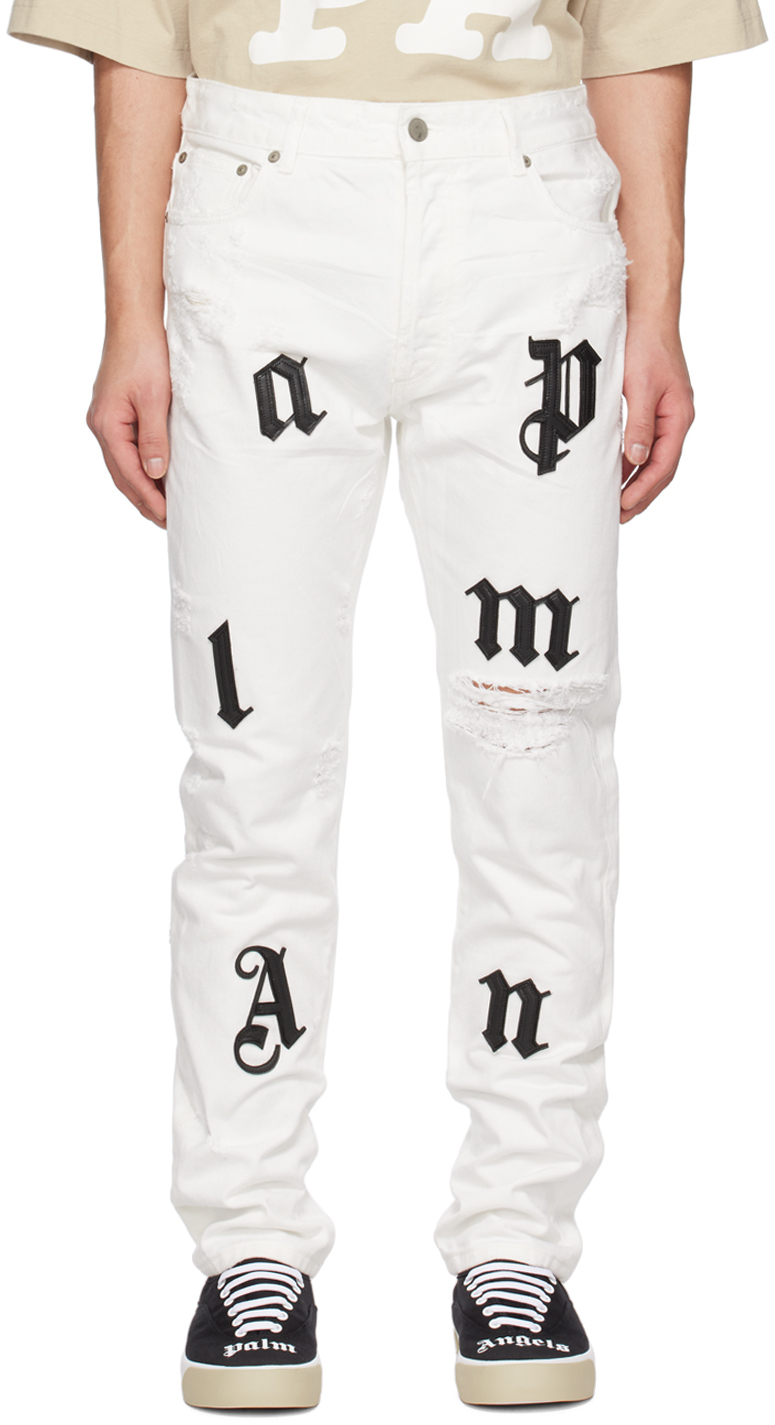 Palm Angels White Distressed Jeans Palm Angels