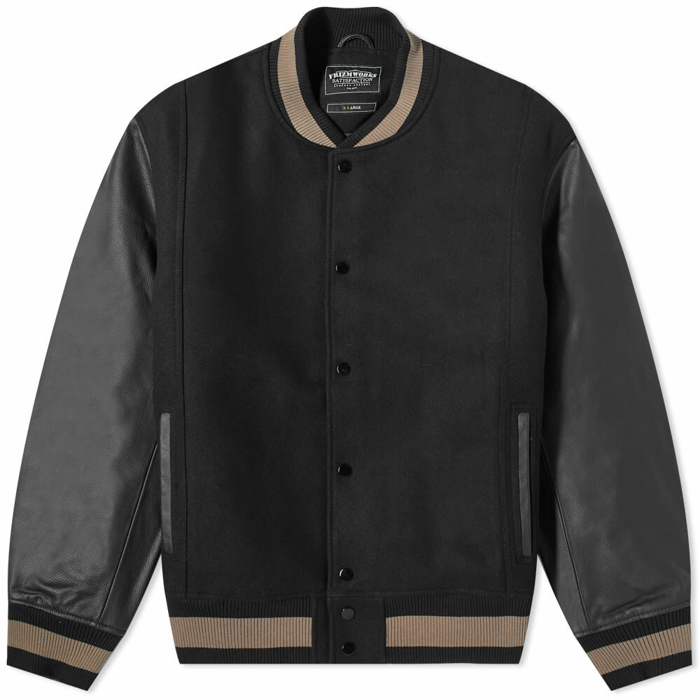 FrizmWORKS Men's Leather Varsity Jacket in Black FrizmWORKS