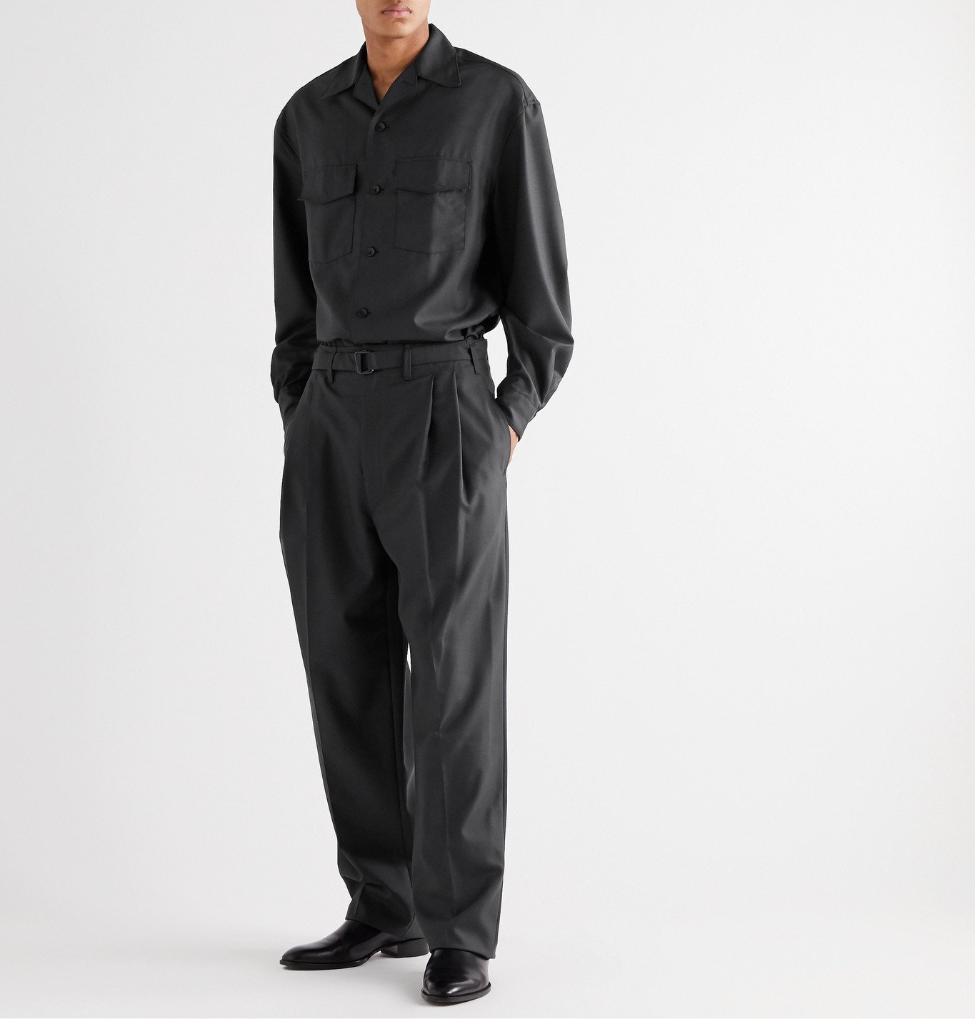 Lemaire - Belted Pleated Woven Trousers - Gray Lemaire