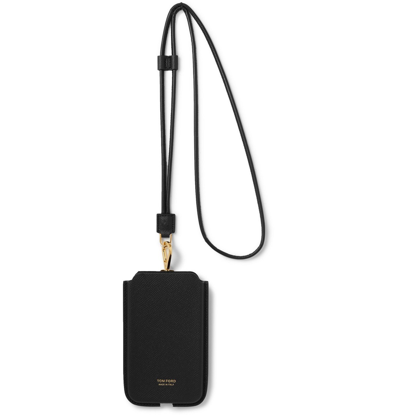 TOM FORD - Full-Grain Leather Phone Pouch with Lanyard - Black TOM FORD