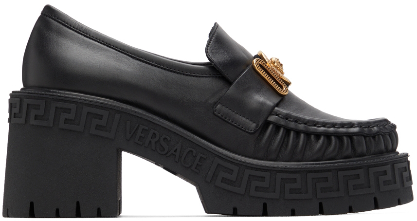 Photo: Versace Black Greca Heeled Loafers