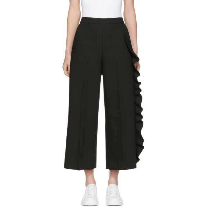 MSGM Black Cropped Wide-Leg Ruffle 