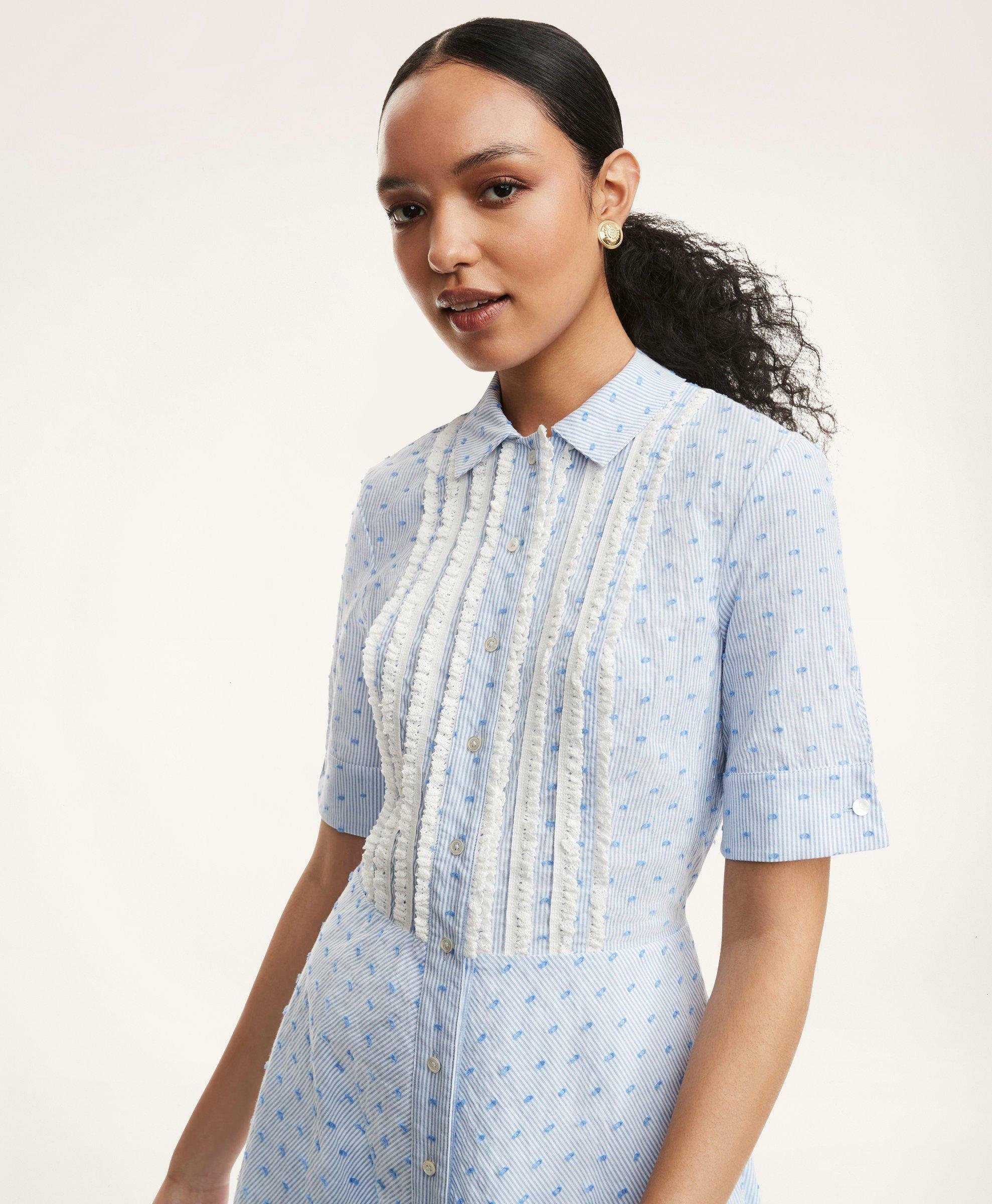 Brooks Brothers Women's Clip Dot Seersucker Shirt Dress | Light Blue