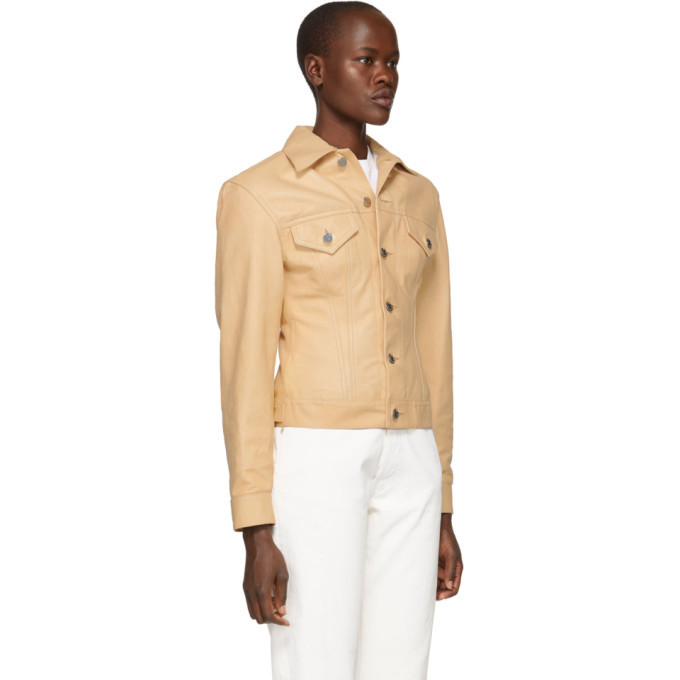 Helmut Lang Beige Leather Femme Trucker 