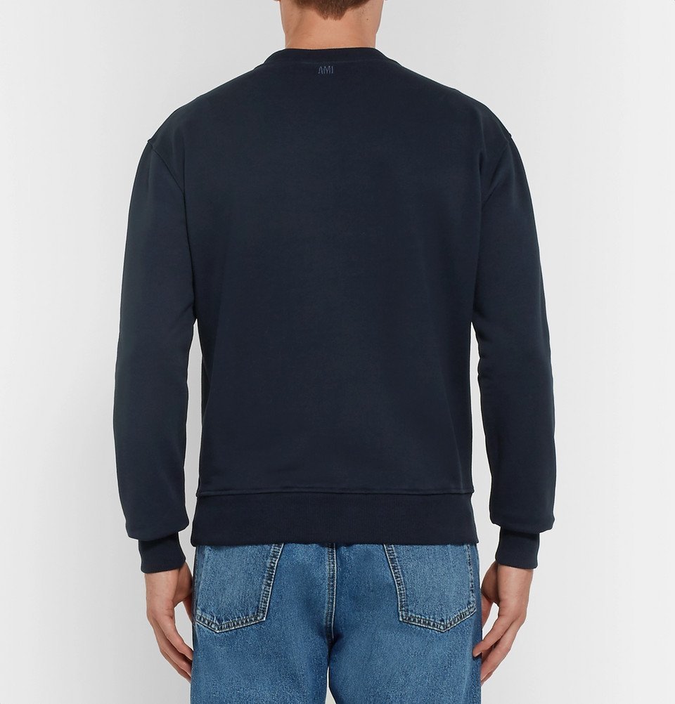 AMI - Logo-Flocked Fleece-Back Cotton-Jersey Sweatshirt - Men - Navy AMI