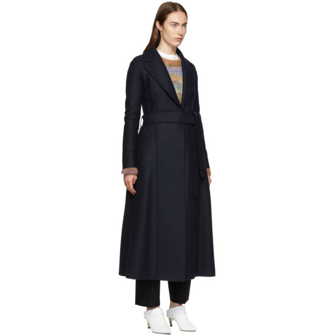 long navy duster coat