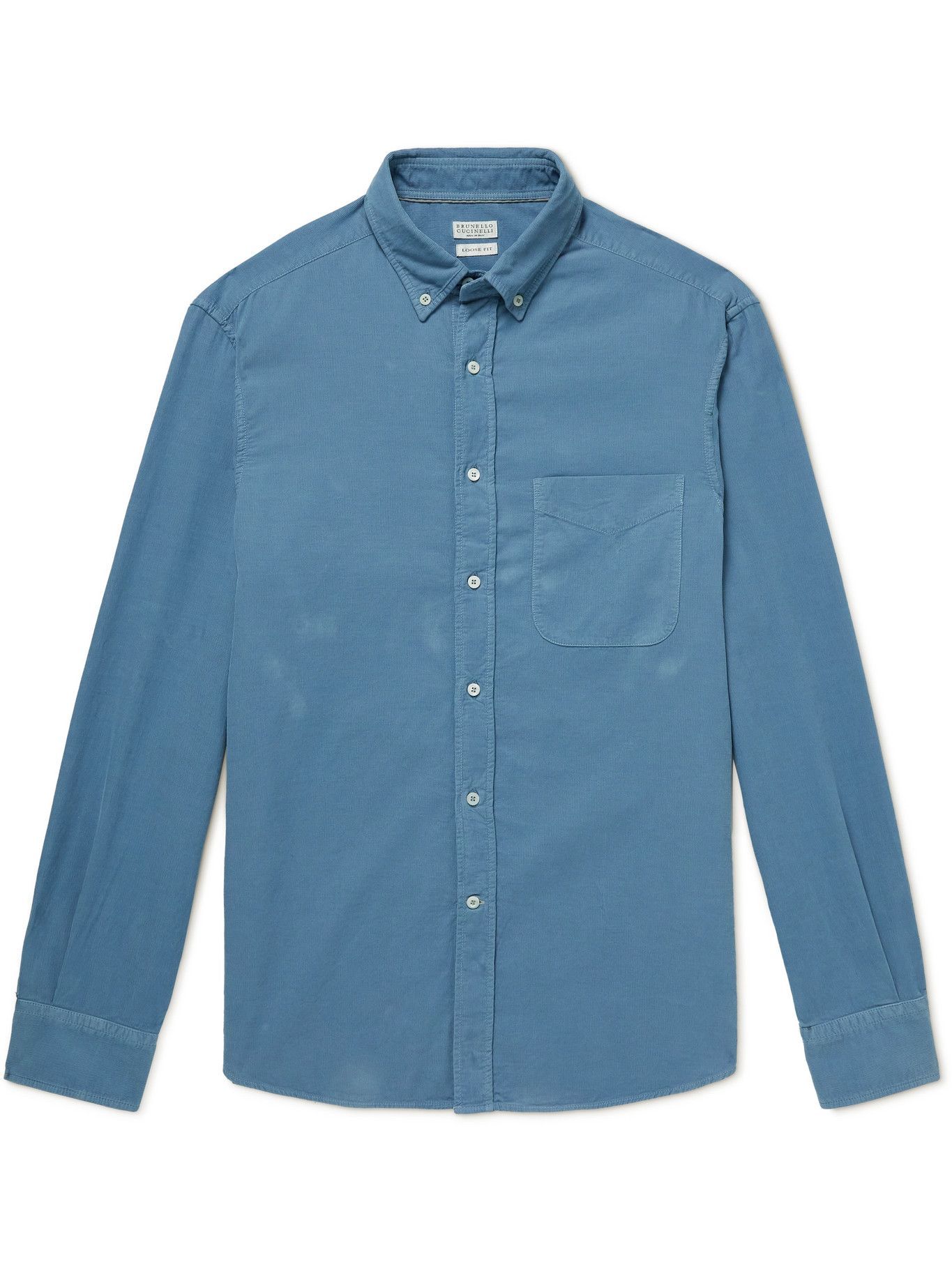 BRUNELLO CUCINELLI - Button-Down Collar Cotton-Needlecord Shirt - Blue ...