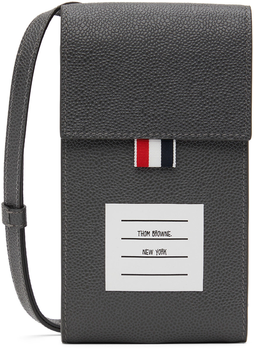 Thom Browne Grey Leather Messenger Bag Thom Browne