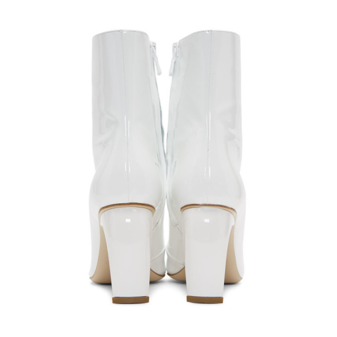 white vinyl ankle boots