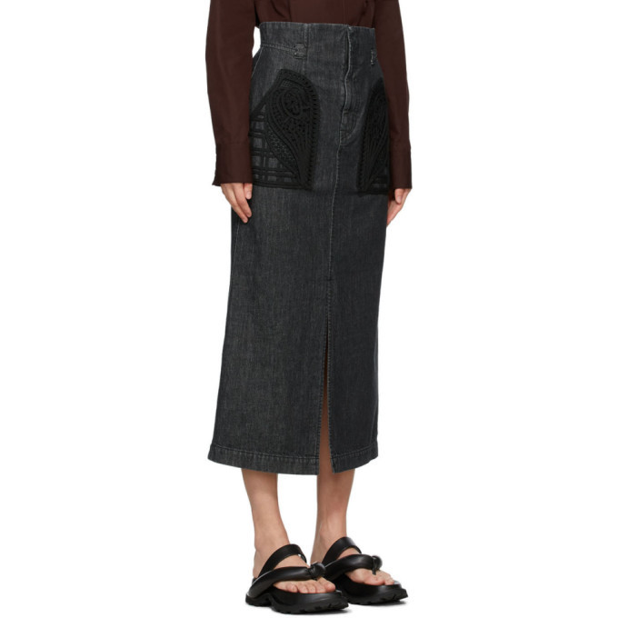 Mame Kurogouchi Black Denim Embroidered Skirt Mame Kurogouchi