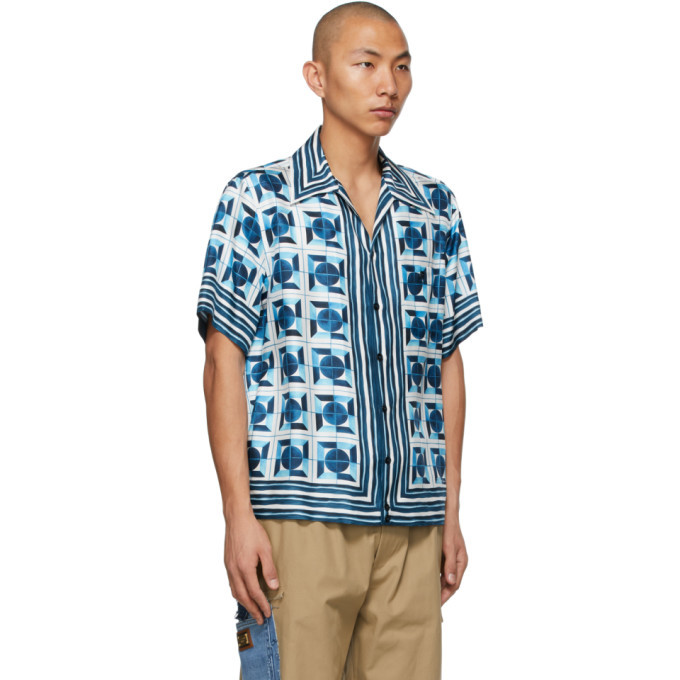 Dolce and Gabbana White and Blue Silk Majolica Print Short Sleeve Shirt  Dolce & Gabbana