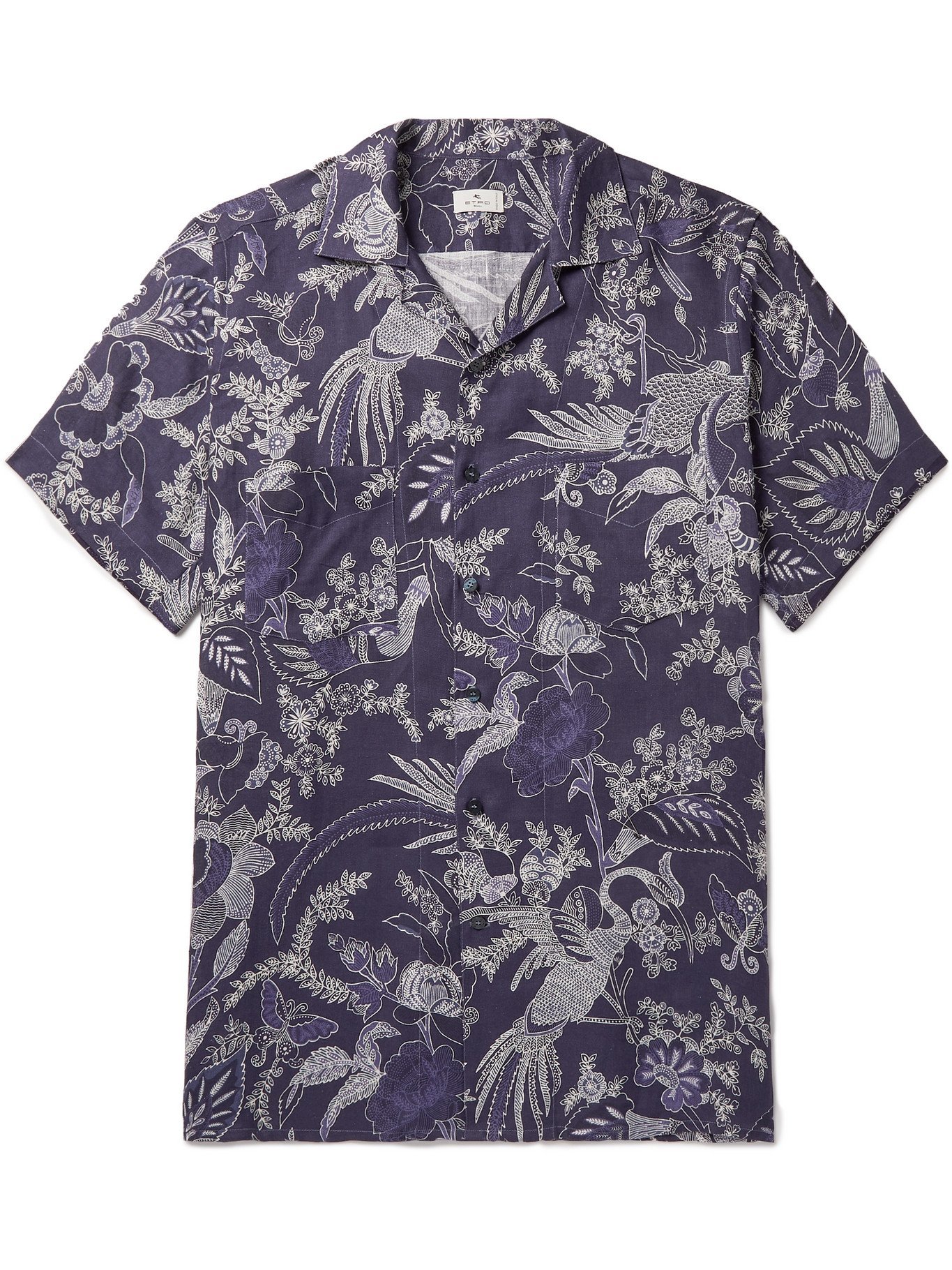 ETRO - Camp-Collar Floral-Print Linen Shirt - Blue Etro