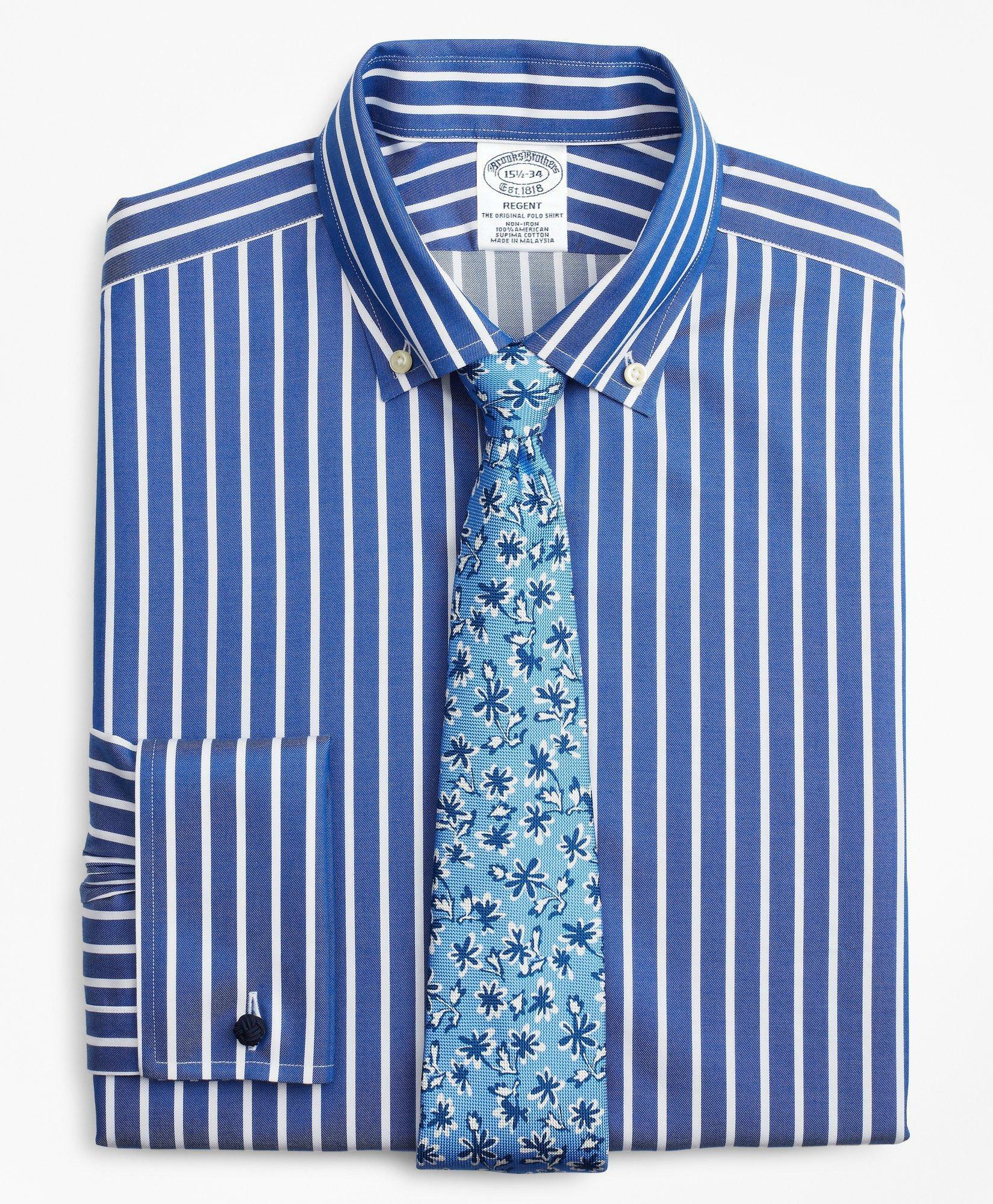 Brooks Brothers Men's Regent Regular-Fit Dress Shirt, Non-Iron Bengal Stripe | Blue