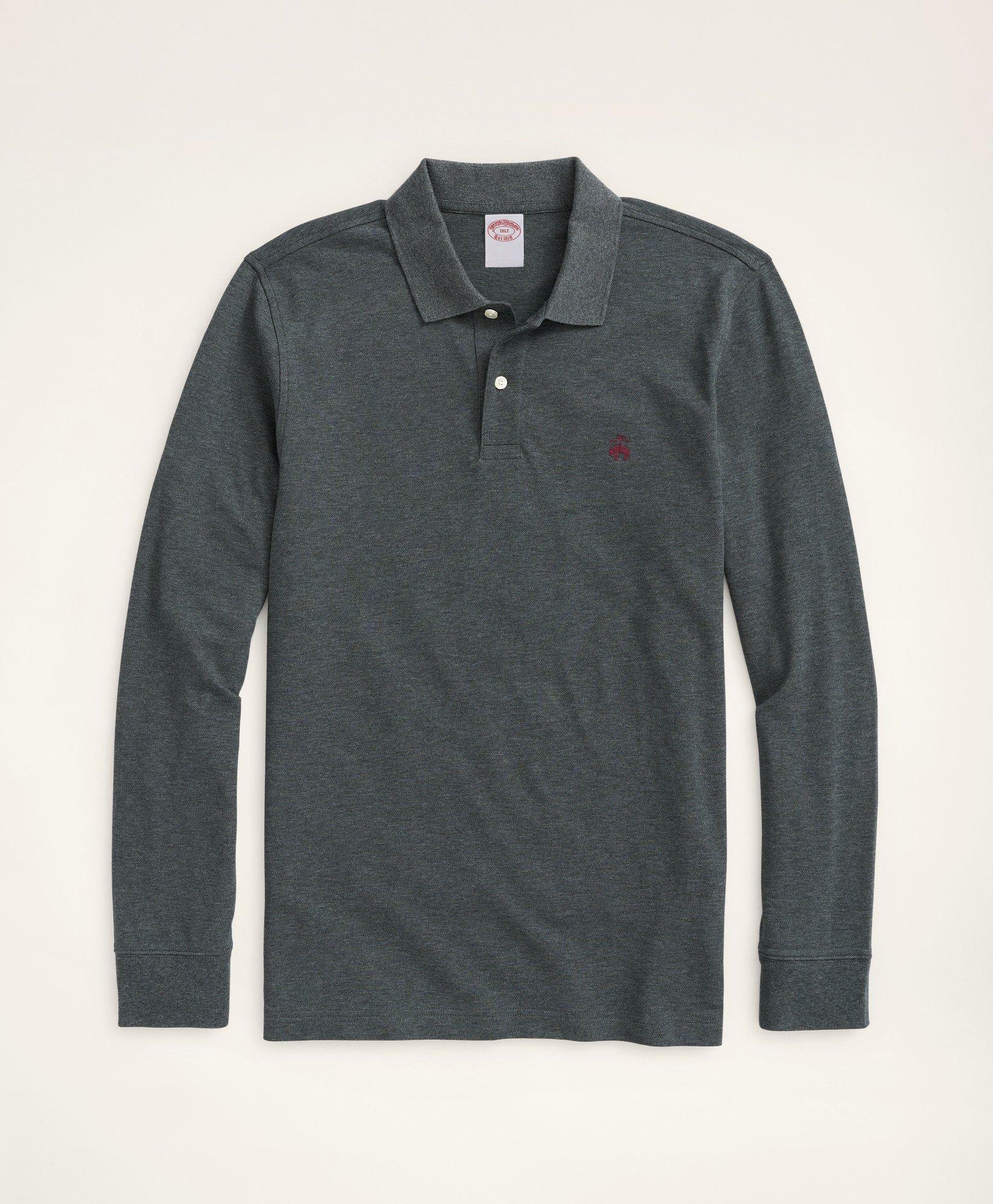 Brooks Brothers Men's Big & Tall Long-Sleeve Stretch Cotton Polo | Dark Charcoal Heather