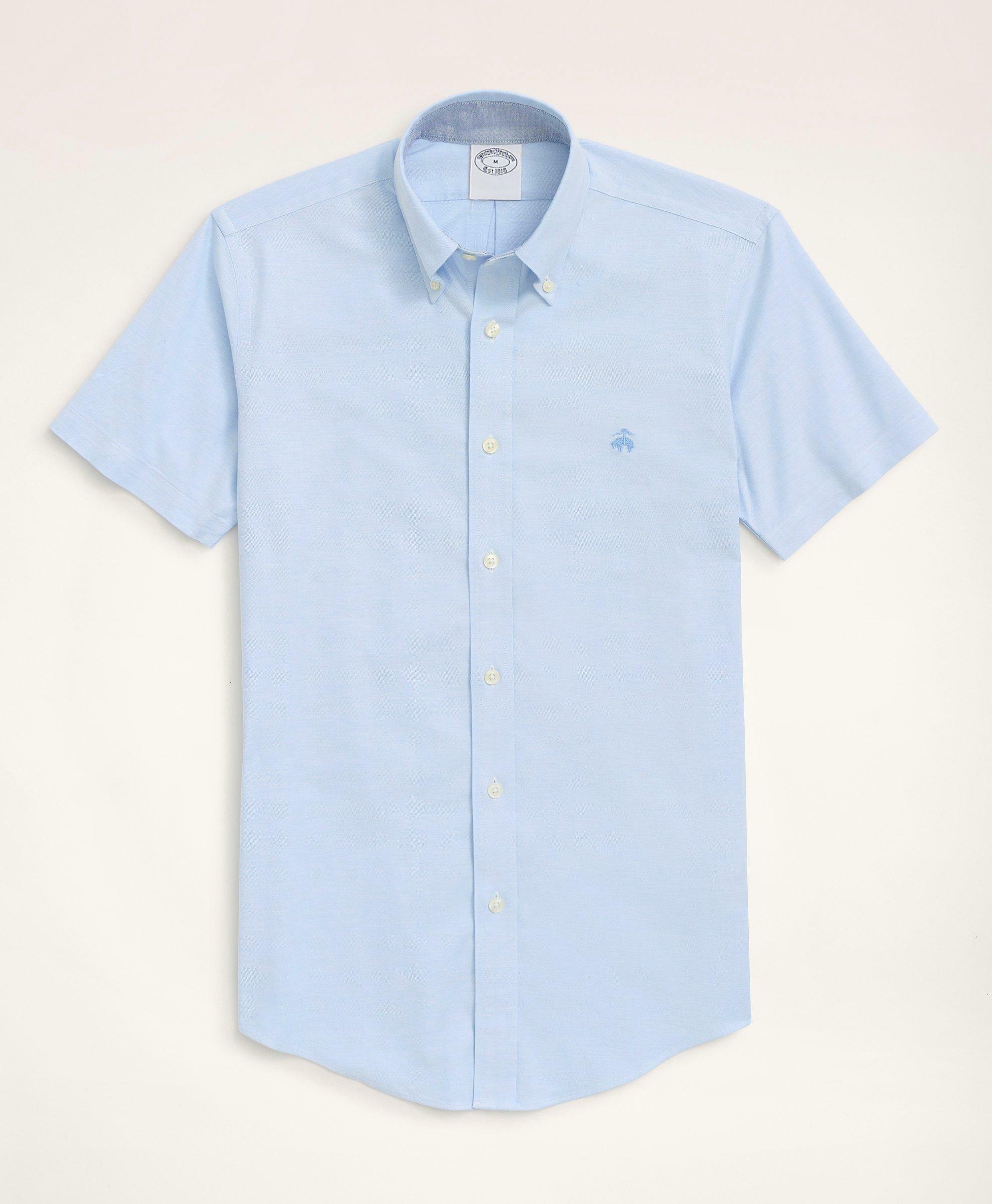 Brooks Brothers Men's Stretch Non-Iron Oxford Button-Down Collar Short-Sleeve Sport Shirt | Light Blue