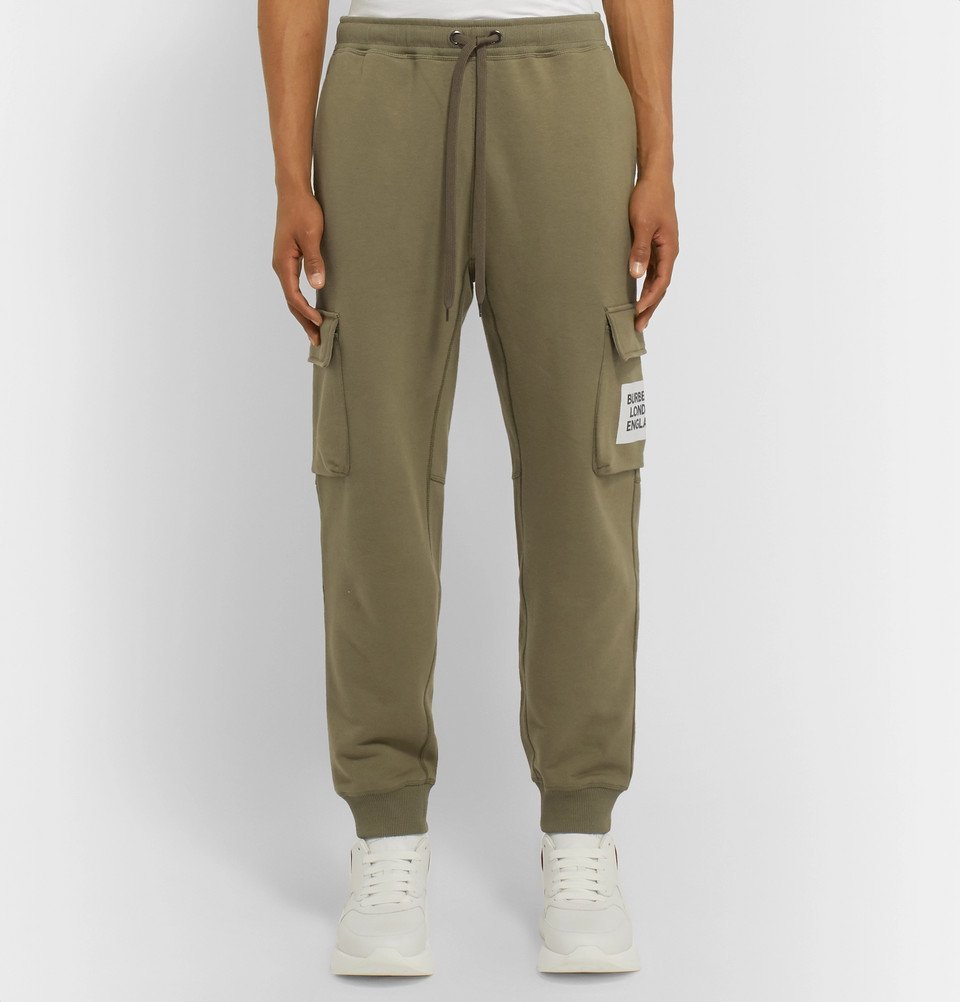 Burberry - Tapered Logo-Print Loopback Cotton-Jersey Sweatpants - Green ...