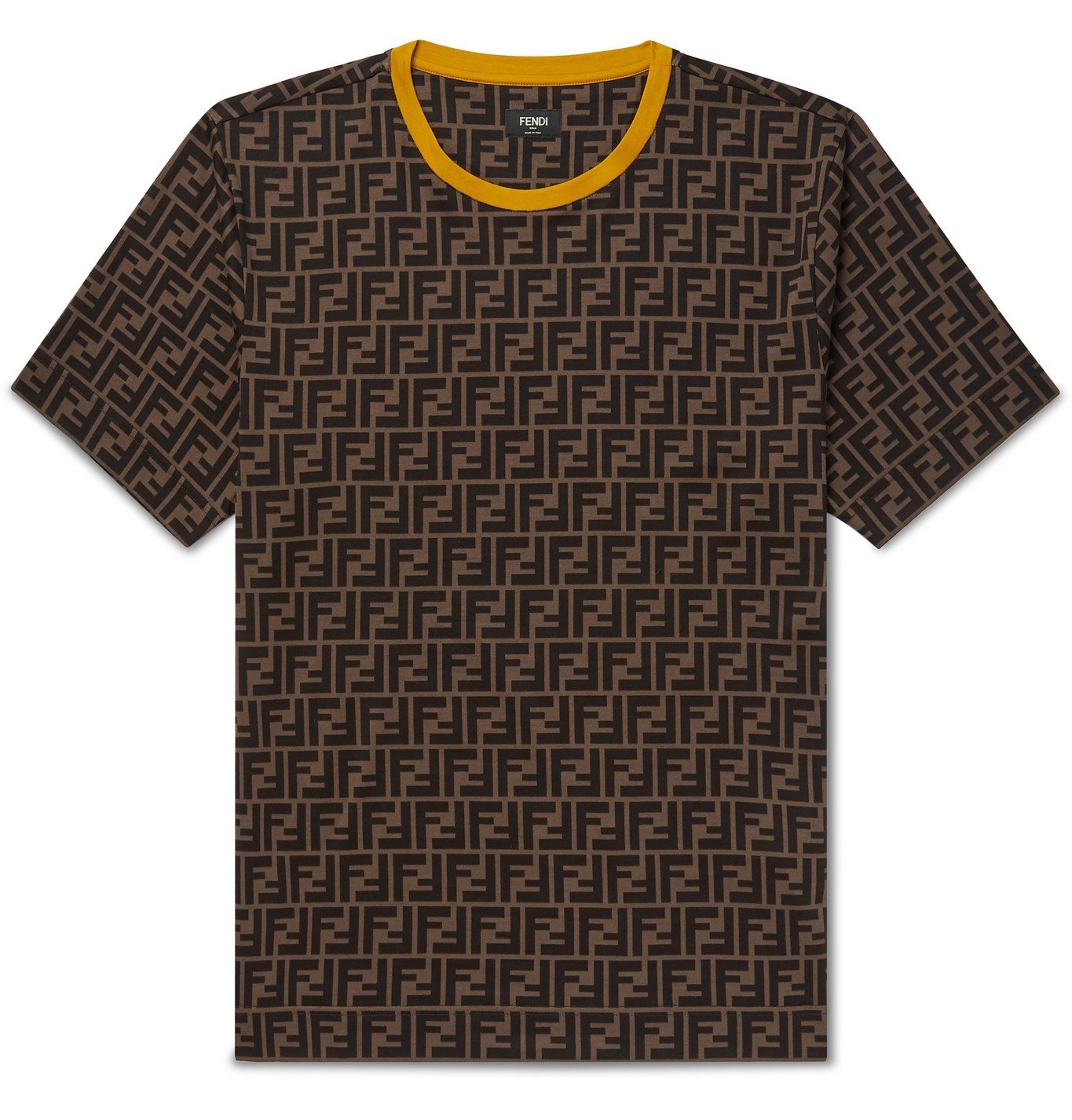 Fendi - Contrast-Tipped Logo-Print Cotton-Jersey T-Shirt - Brown Fendi
