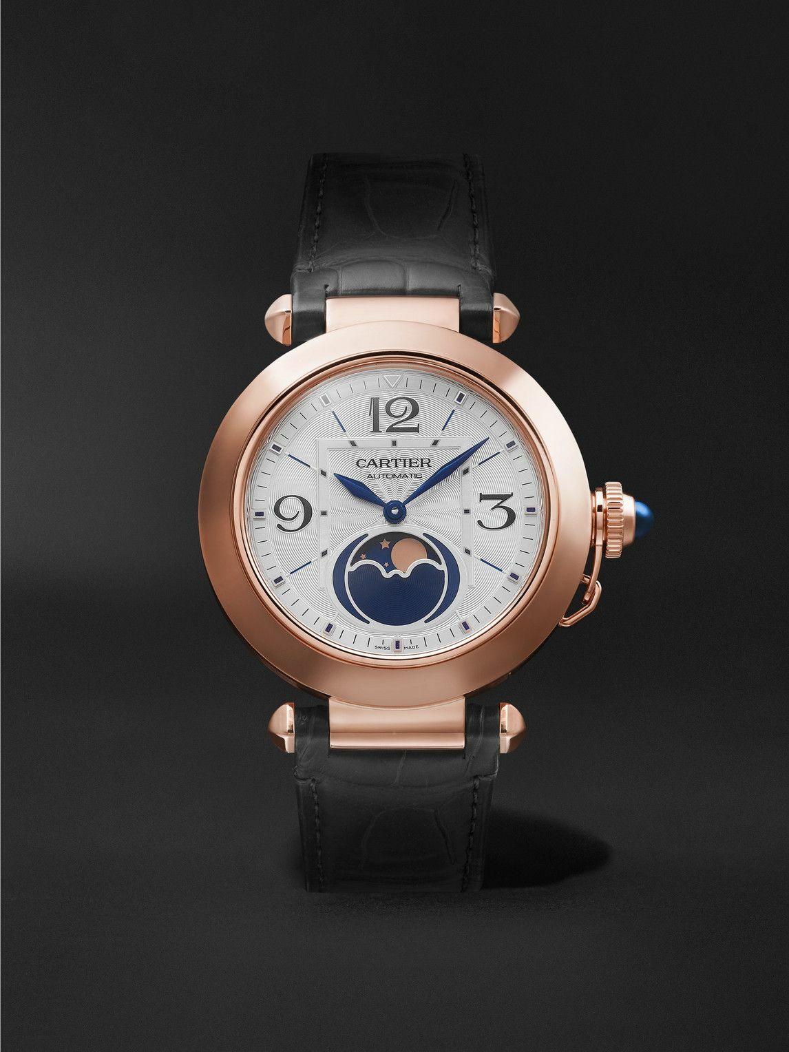 Photo: Cartier - Pasha de Cartier Automatic Moon-Phase 41mm 18-Karat Rose Gold and Alligator Watch, Ref. No. WGPA0026
