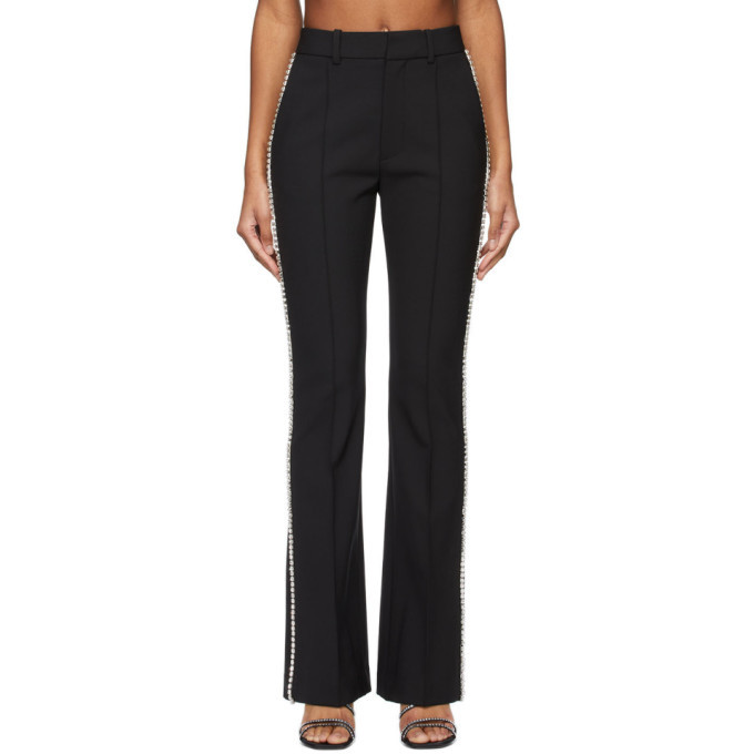 AREA Black Crystal Stitched Slim Flare Trousers AREA