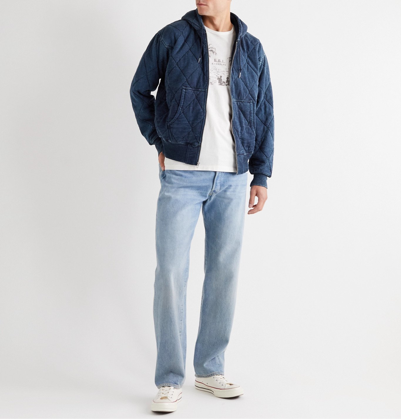 RRL - Quilted Cotton-Jersey Zip-Up Hoodie - Blue RRL